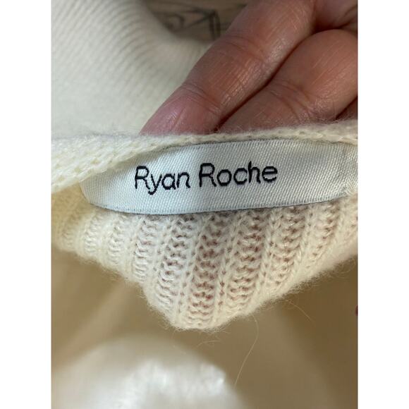 Ryan Roche Cashmere Bodysuit Rib Knit Cream Tie Open Back O/S - Picture 9 of 12